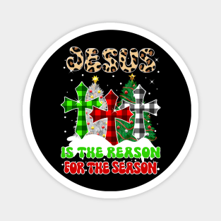 Jesus Is the Reason for the Season Groovy Christmas Pyjama Leopard Buffalo Plaid Magnet